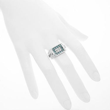 18K White Solid Gold Mens Diamond Pinky Ring with Blue Diamonds 2.75 Ctw